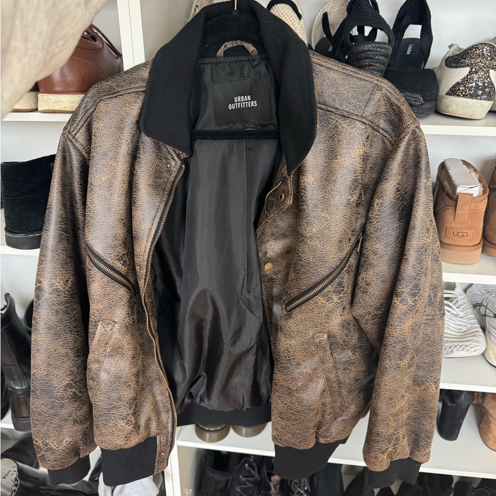 Urban Outfitters Distressed Brown Bomber Jacket